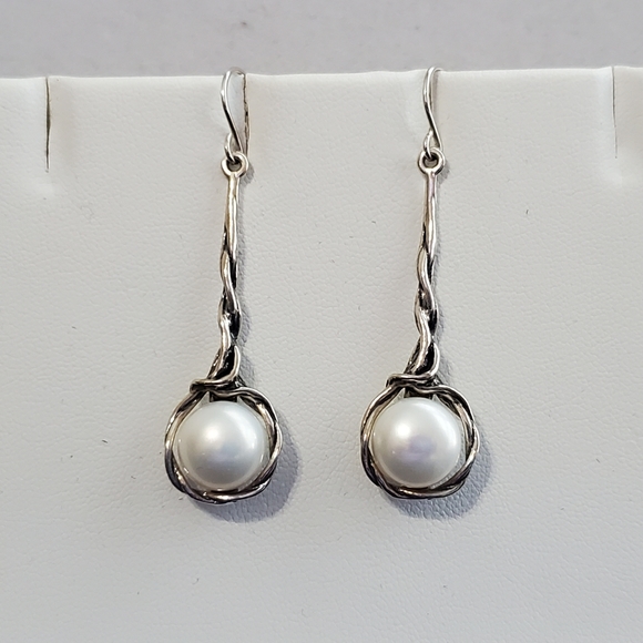 Shablool Silver Jewelry Design Jewelry - Didae Israel Sterling Vine and Pearl Dangle Earrings (EUC)